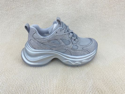 Women white thick soled with rhine-drill breathable mesh sneakers in summer