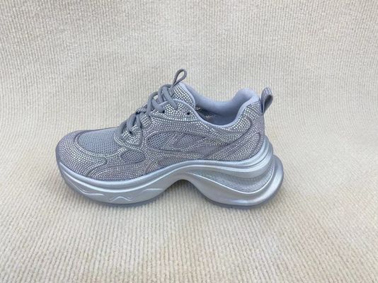 Women white thick soled with rhine-drill breathable mesh sneakers in summer