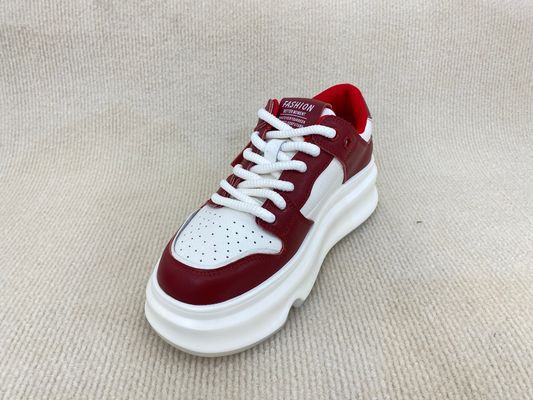 Thick Soled Women Red Sneakers Genuine Leather Red Trainers Womens