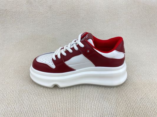 Thick Soled Women Red Sneakers Genuine Leather Red Trainers Womens