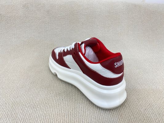 Thick Soled Women Red Sneakers Genuine Leather Red Trainers Womens