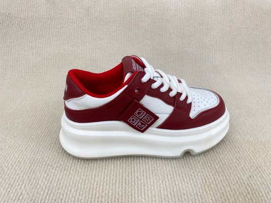 Thick Soled Women Red Sneakers Genuine Leather Red Trainers Womens