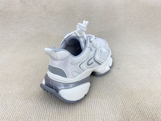 Women white running shoes with thick soled and breathable mesh upper